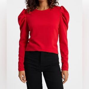 EXPRESS Crew Neck Puff Long Sleeve Tee SMALL Lipstick Red Blouse Top
